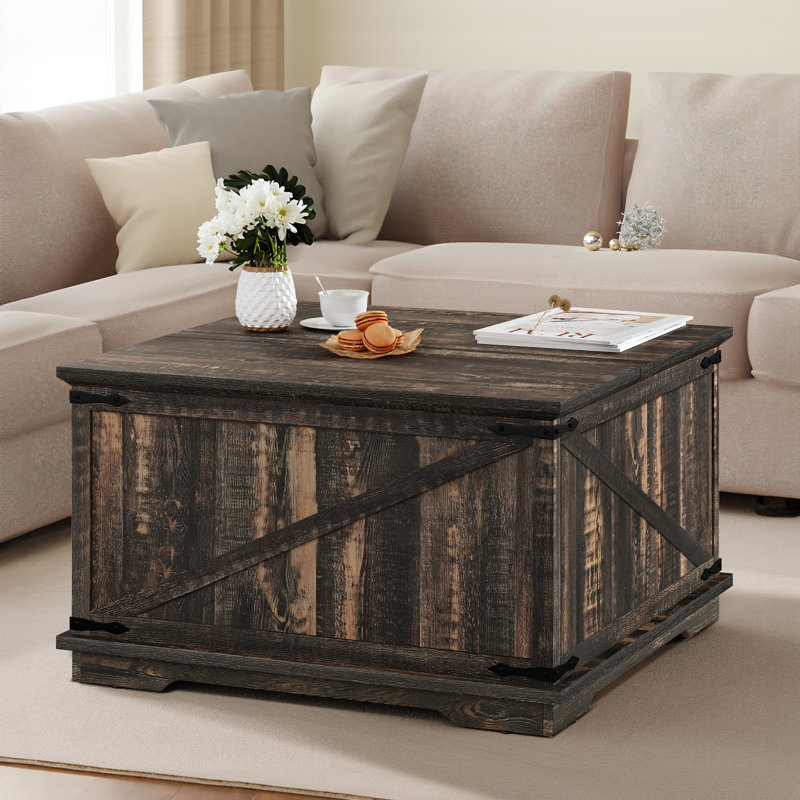 Vihaan Farmhouse Lift Top Coffee Table 2 Way with Storage for Living Room Laurel Foundry Modern Farmhouse Color Deep Brown